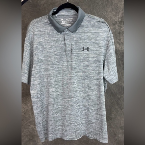 Under Armour Performance Polo | Heather Grey Athletic Golf Shirt XL - Picture 8 of 9